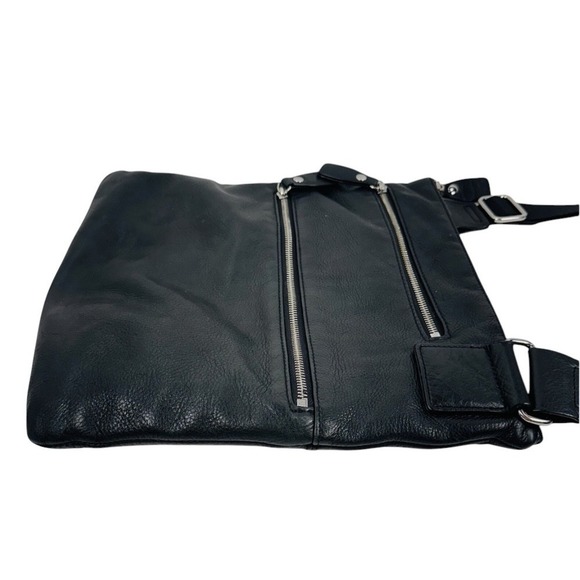 Margot Genuine Leather Crossbody Bag Adjustable Strap Black OS 2 Zip Pockets - Picture 10 of 12
